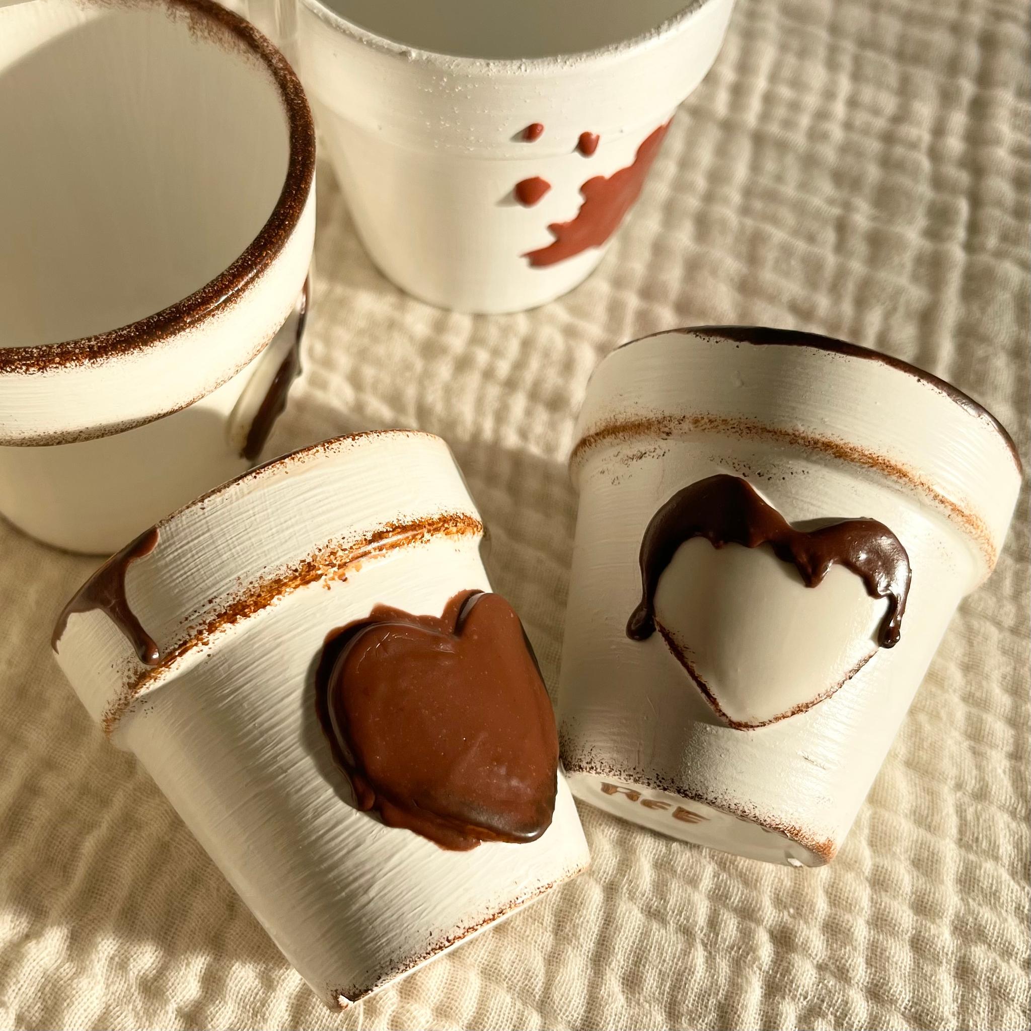 リメイク鉢 ホワイトなチョコとろハート 推し鉢 2号 植木鉢/プランター/鉢カバー リメ鉢