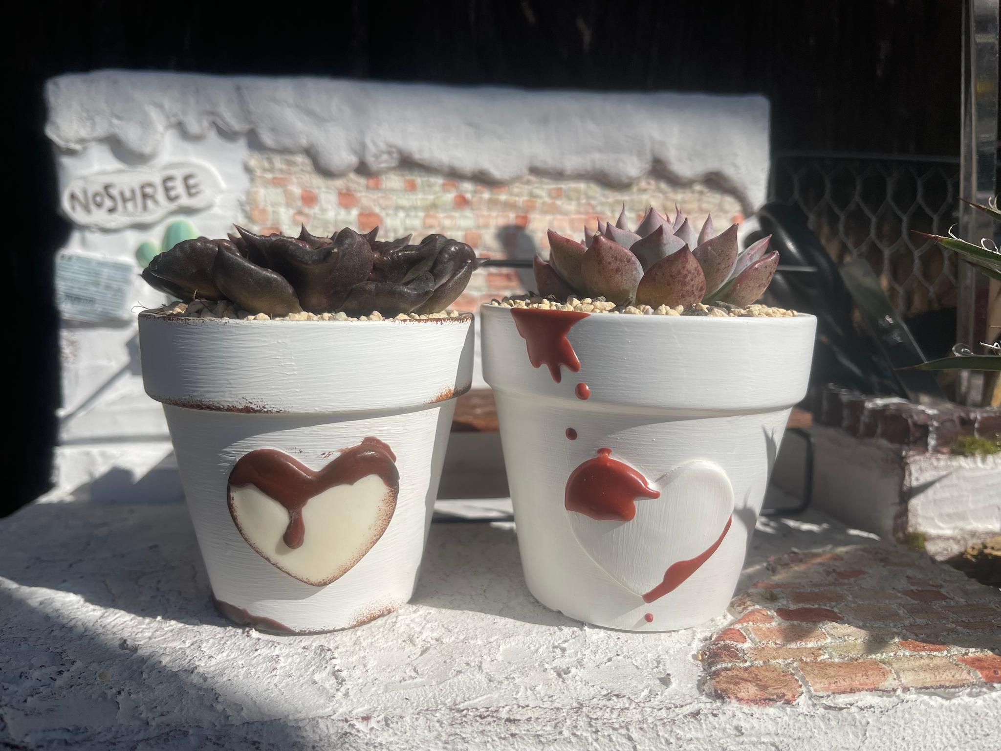 リメイク鉢 ホワイトなチョコとろハート 推し鉢 2号 植木鉢/プランター/鉢カバー リメ鉢 | 5枚目