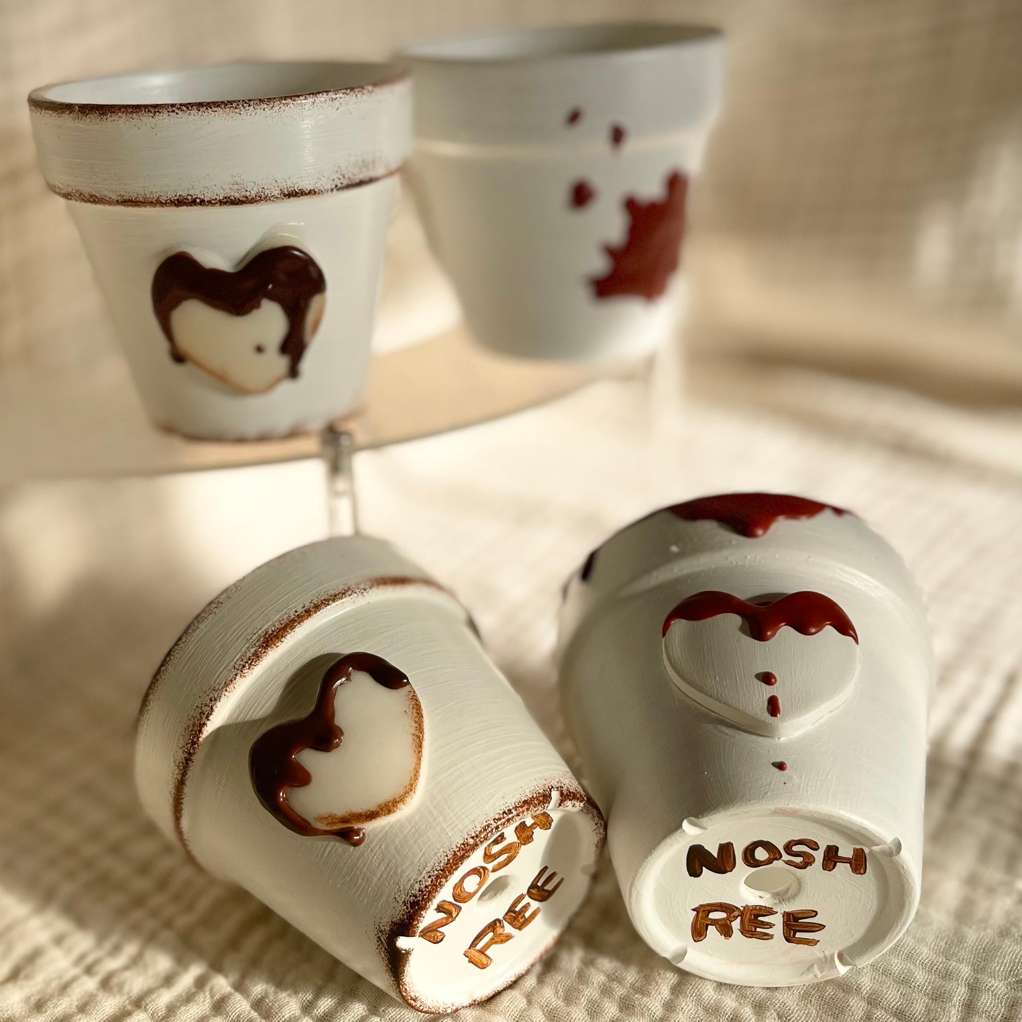 リメイク鉢 ホワイトなチョコとろハート 推し鉢 2.5号 植木鉢/プランター/鉢カバー リメ鉢